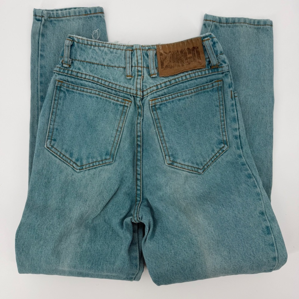 Vintage Bongo High Waisted Button Fly Tapered Leg Jeans Light Wash Blue 24